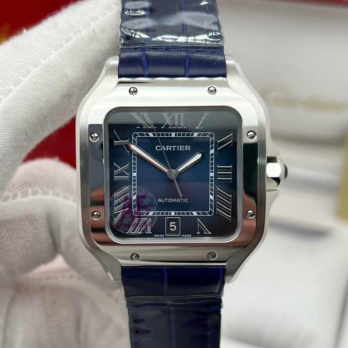 Cartier Santos Automatic Blue Dial 40MM – Swiss Super Clone | Sapphire Crystal | Premium Leather Strap