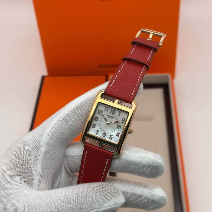 Hermes Cape Cod Gold With Red Strap Watch