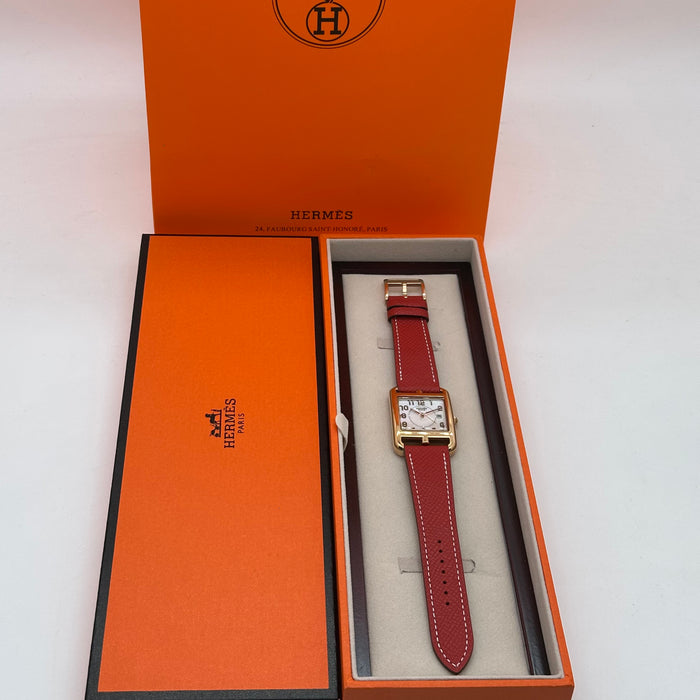 Hermes Cape Cod Gold With Red Strap Watch