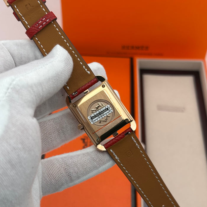 Hermes Cape Cod Gold With Red Strap Watch