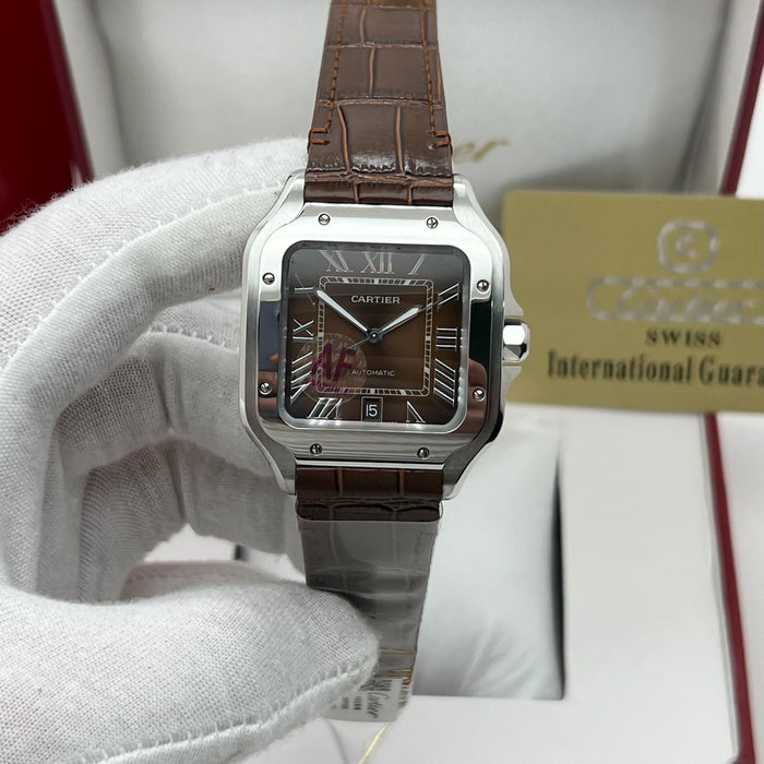 Santos Style Automatic Brown Dial 40MM – Swiss Super Clone | Sapphire Crystal | Brown Crocodile Leather Strap