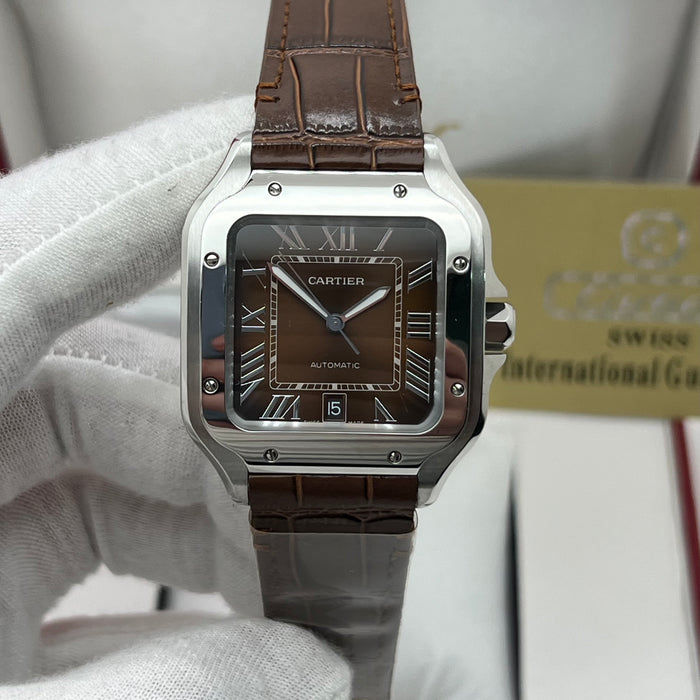 Santos Style Automatic Brown Dial 40MM – Swiss Super Clone | Sapphire Crystal | Brown Crocodile Leather Strap