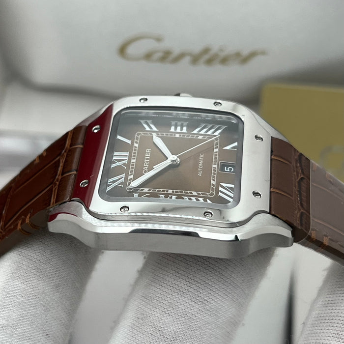 Santos Style Automatic Brown Dial 40MM – Swiss Super Clone | Sapphire Crystal | Brown Crocodile Leather Strap