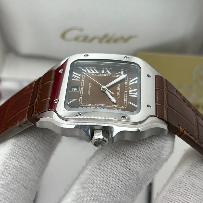 Santos Style Automatic Brown Dial 40MM – Swiss Super Clone | Sapphire Crystal | Brown Crocodile Leather Strap