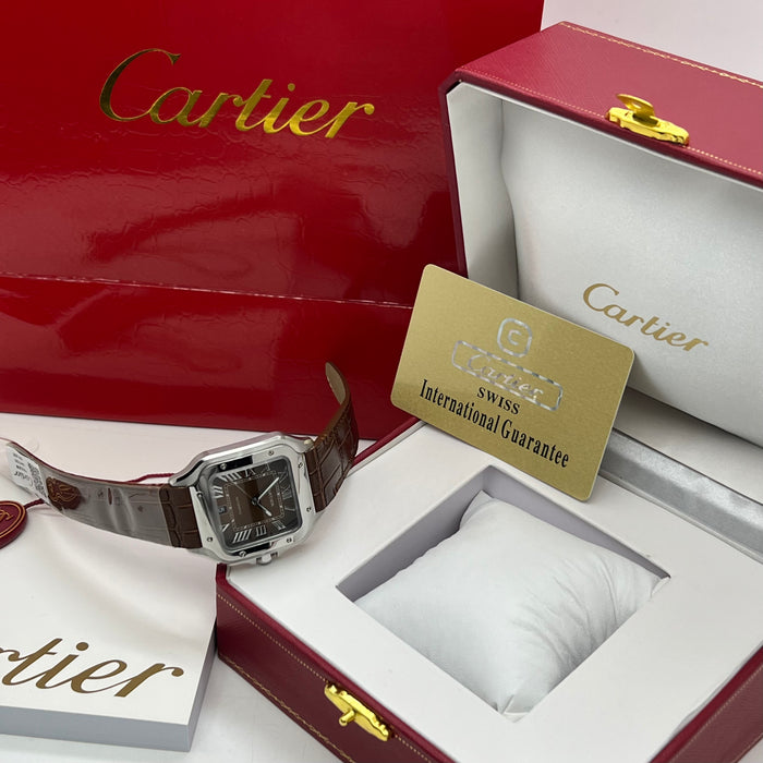 Santos Style Automatic Brown Dial 40MM – Swiss Super Clone | Sapphire Crystal | Brown Crocodile Leather Strap