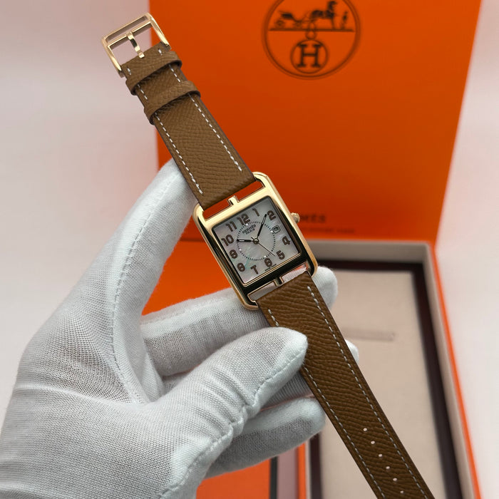 Hermes Cape Cod Gold Plated Brown Strap Watch For Women