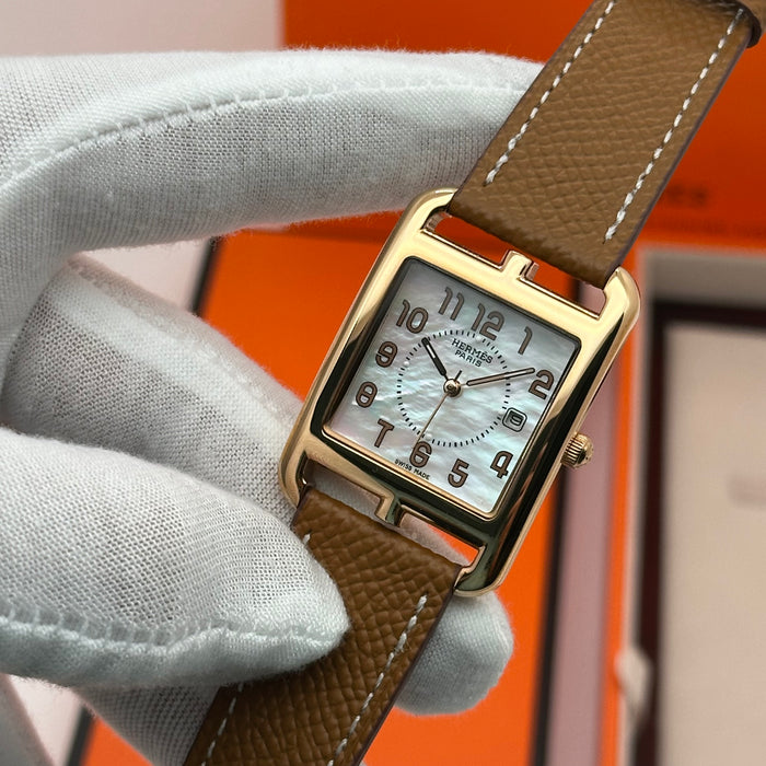 Hermes Cape Cod Gold Plated Brown Strap Watch For Women