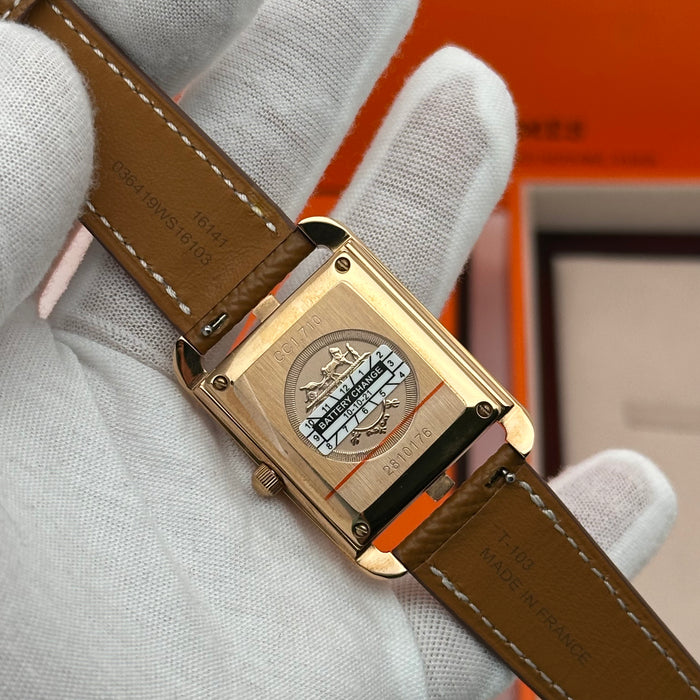 Hermes Cape Cod Gold Plated Brown Strap Watch For Women