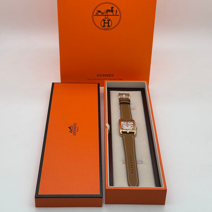 Hermes Cape Cod Gold Plated Brown Strap Watch For Women