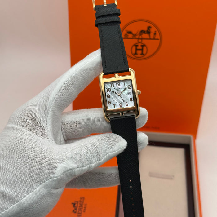 Hermes Cape Cod Gold Plated Black Strap Watch For Women