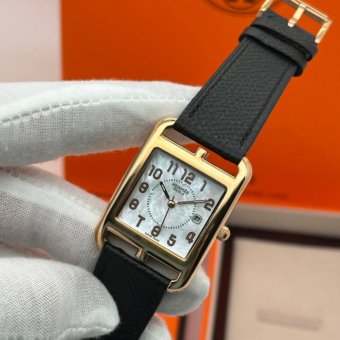 Hermes Cape Cod Gold Plated Black Strap Watch For Women