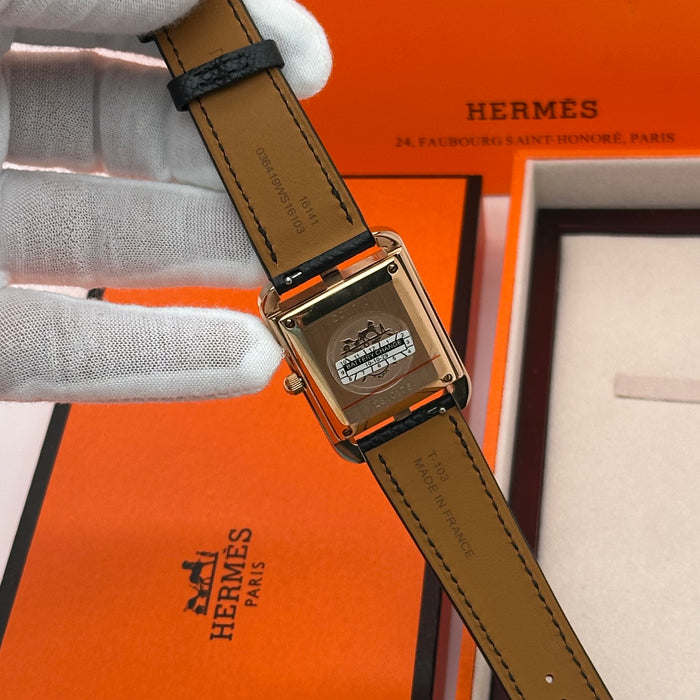 Hermes Cape Cod Gold Plated Black Strap Watch For Women