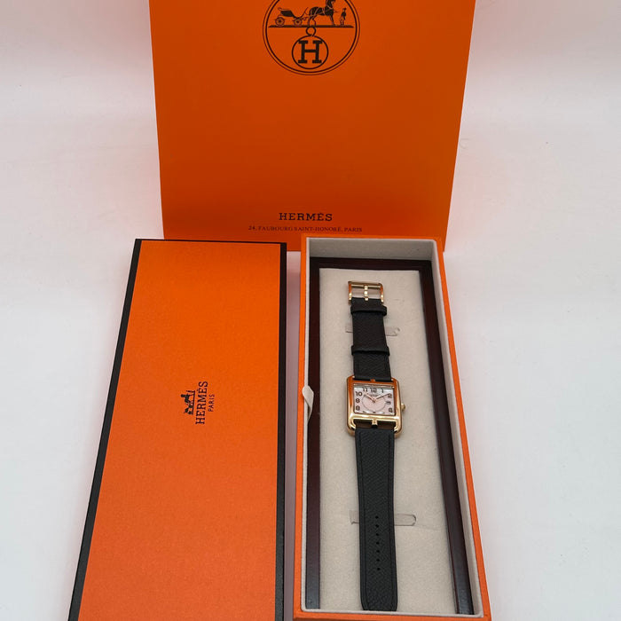 Hermes Cape Cod Gold Plated Black Strap Watch For Women
