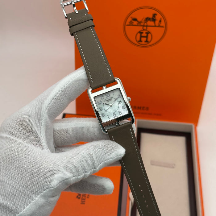 Hermes Cape Cod Silver Plated Brown Strap Watch For Women