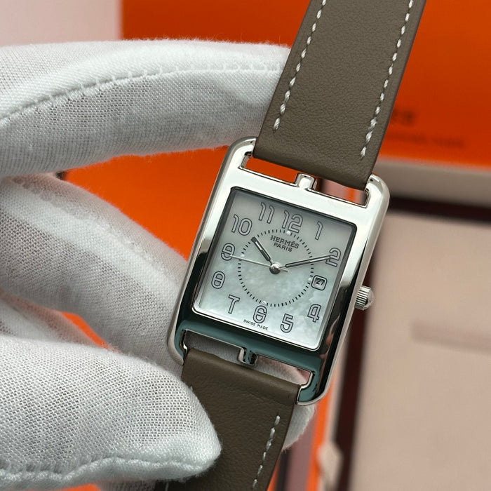 Hermes Cape Cod Silver Plated Brown Strap Watch For Women