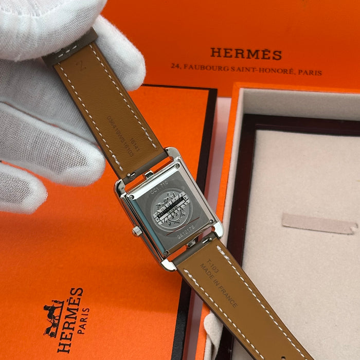 Hermes Cape Cod Silver Plated Brown Strap Watch For Women