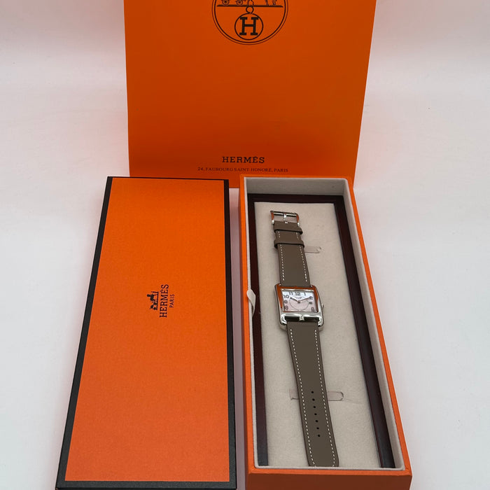 Hermes Cape Cod Silver Plated Brown Strap Watch For Women