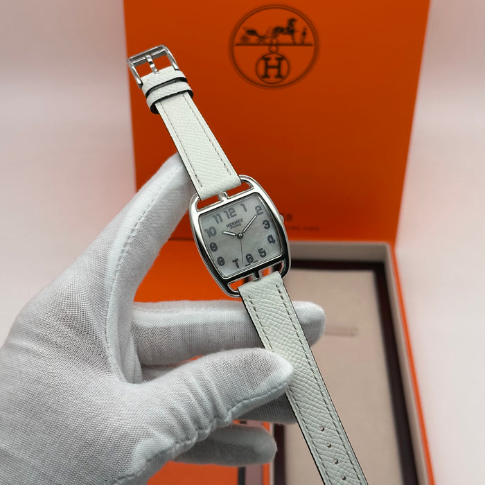 Hermes Cape Cod Silver Plated White Strap Watch For Women