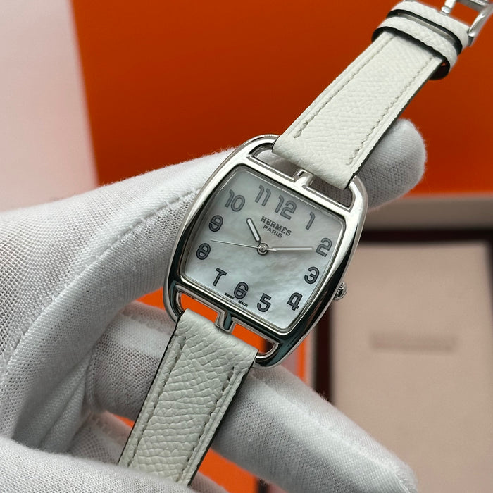 Hermes Cape Cod Silver Plated White Strap Watch For Women