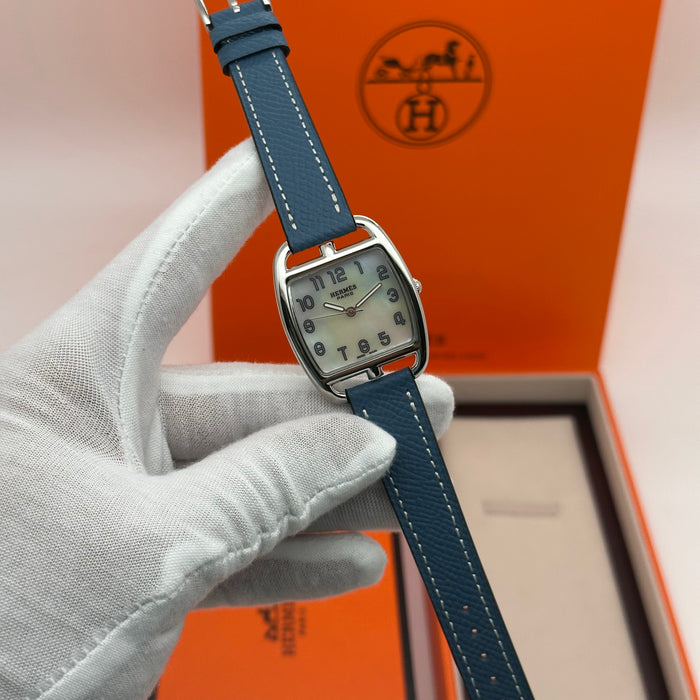 Hermes Cape Cod Silver Plated Blue Strap Watch For Women