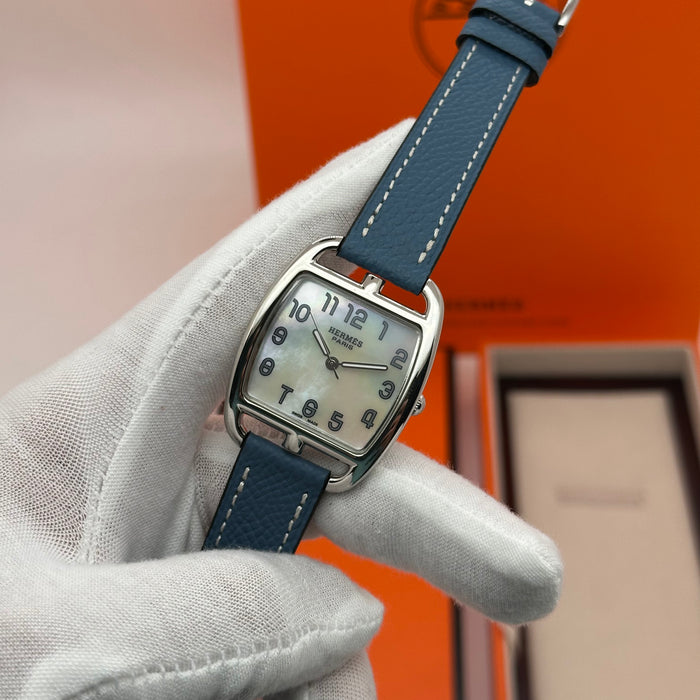 Hermes Cape Cod Silver Plated Blue Strap Watch For Women