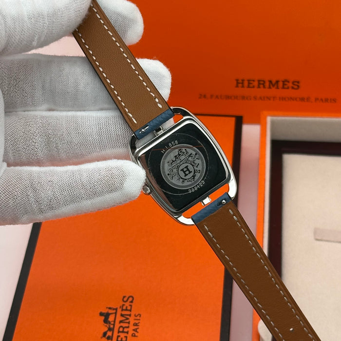 Hermes Cape Cod Silver Plated Blue Strap Watch For Women