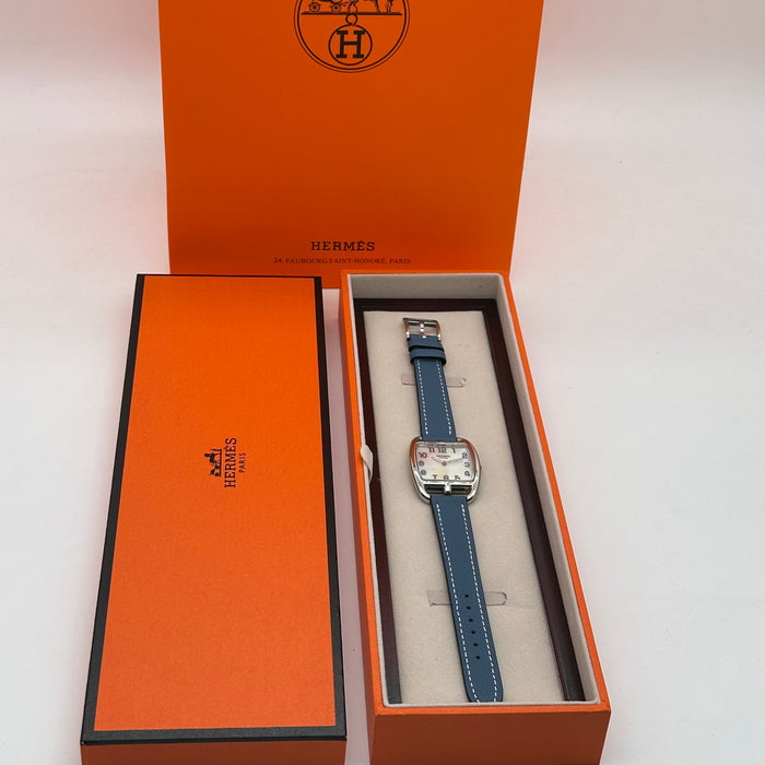 Hermes Cape Cod Silver Plated Blue Strap Watch For Women