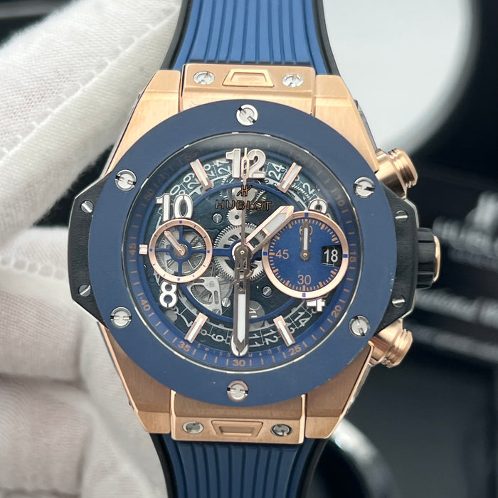 Hublot Big Bang King Gold Blue Skeleton Chronograph 44MM– Swiss Super Clone