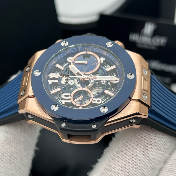 Hublot Big Bang King Gold Blue Skeleton Chronograph 44MM– Swiss Super Clone
