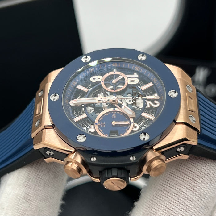 Hublot Big Bang King Gold Blue Skeleton Chronograph 44MM– Swiss Super Clone