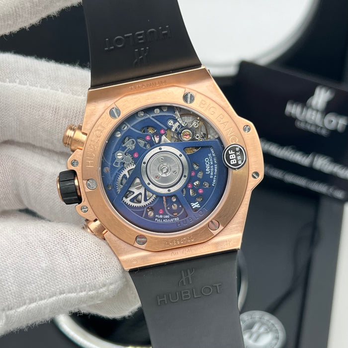 Hublot Big Bang King Gold Blue Skeleton Chronograph 44MM– Swiss Super Clone
