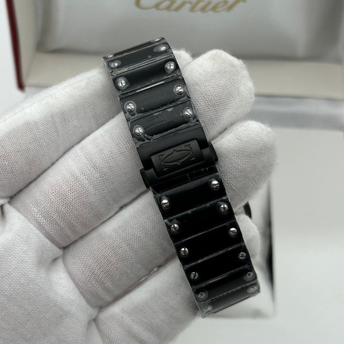 Cartier Santos Skeleton Black  Silver Dial 39mm