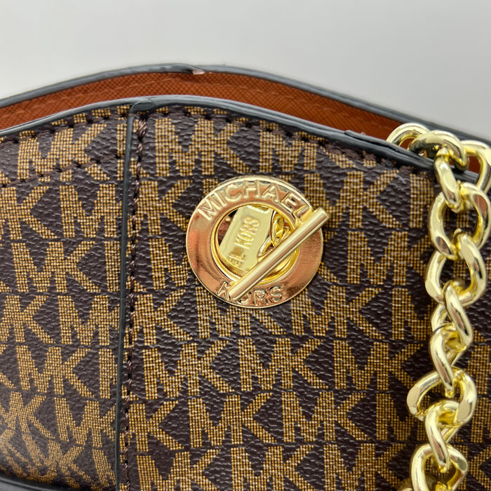 Michael Kors Charlotte Large Tote Bag – Signature MK Canvas with Chain Strap