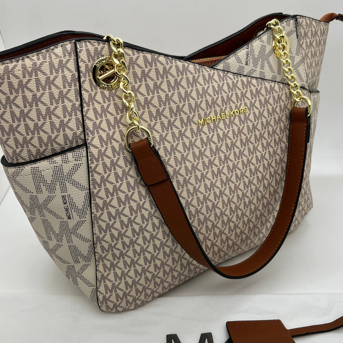 Michael Kors Charlotte Large Tote Bag – Signature MK Canvas with Chain Strap