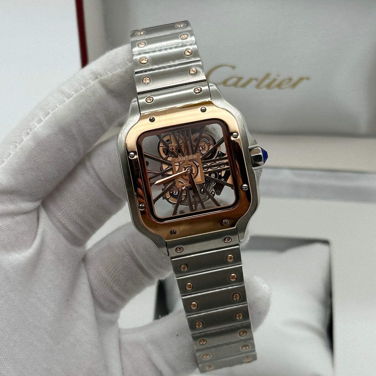Cartier Santos Skeleton Two-Tone 39mm — Mr Lilac Leather