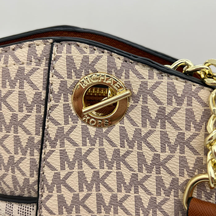 Michael Kors Charlotte Large Tote Bag – Signature MK Canvas with Chain Strap