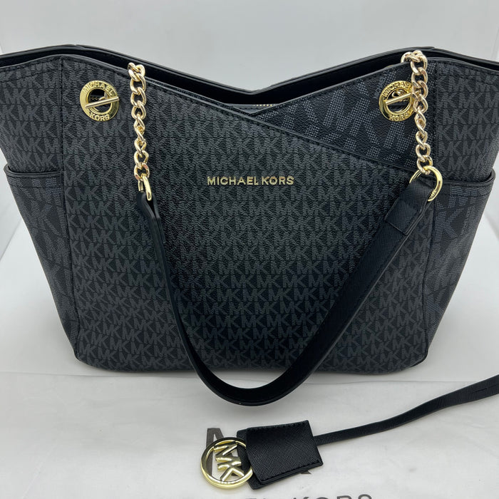 Michael Kors Charlotte Large Tote Bag – Signature MK Canvas with Chain Strap