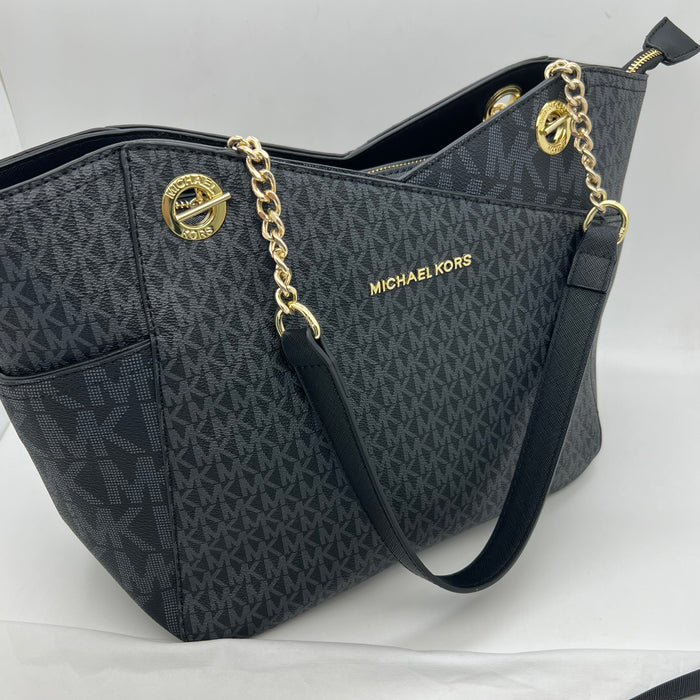 Michael Kors Charlotte Large Tote Bag – Signature MK Canvas with Chain Strap