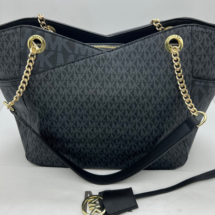Michael Kors Charlotte Large Tote Bag – Signature MK Canvas with Chain Strap