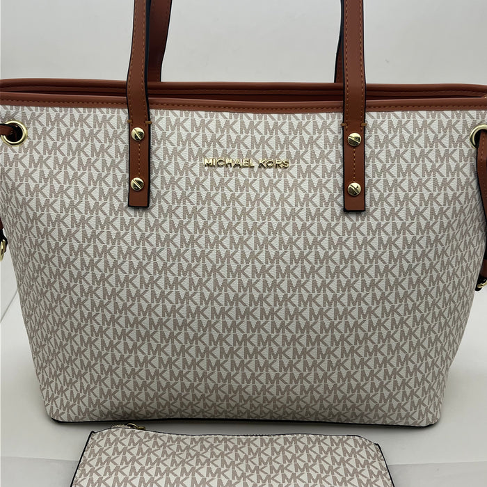Michael Kors Jet Set Travel Large Tote Bag – Signature MK Canvas (With Pouch)