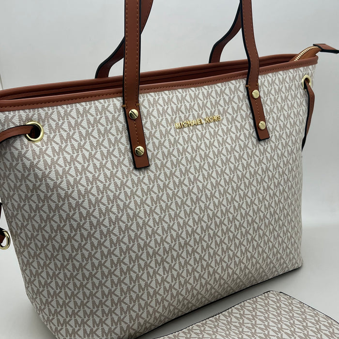 Michael Kors Jet Set Travel Large Tote Bag – Signature MK Canvas (With Pouch)