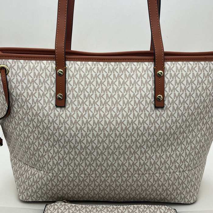 Michael Kors Jet Set Travel Large Tote Bag – Signature MK Canvas (With Pouch)