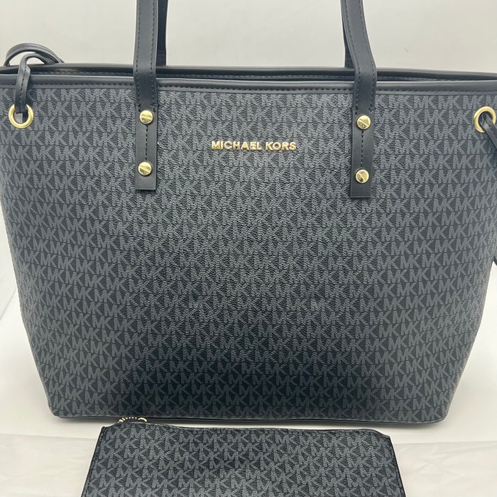 Michael Kors Jet Set Travel Large Tote Bag – Signature MK Canvas (With Pouch)