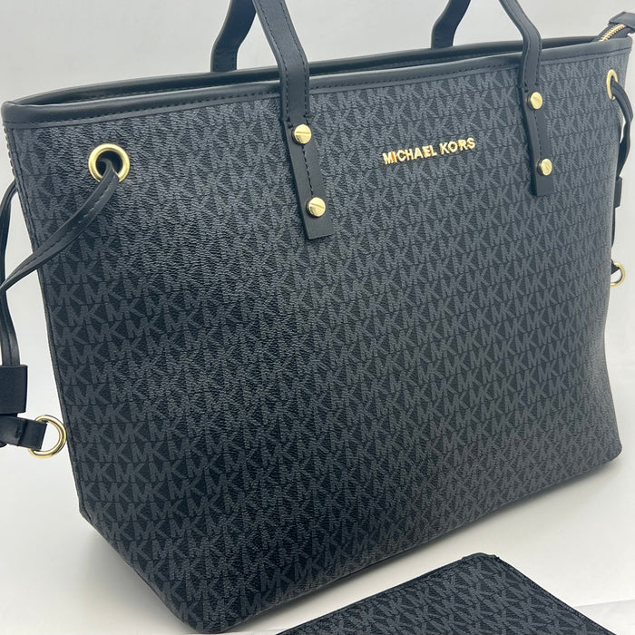 Michael Kors Jet Set Travel Large Tote Bag – Signature MK Canvas (With Pouch)