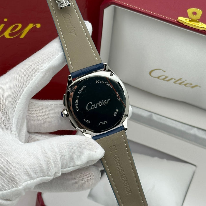 Cartier Style Blue Dial Chronograph Watch – Roman Numerals Luxury Design