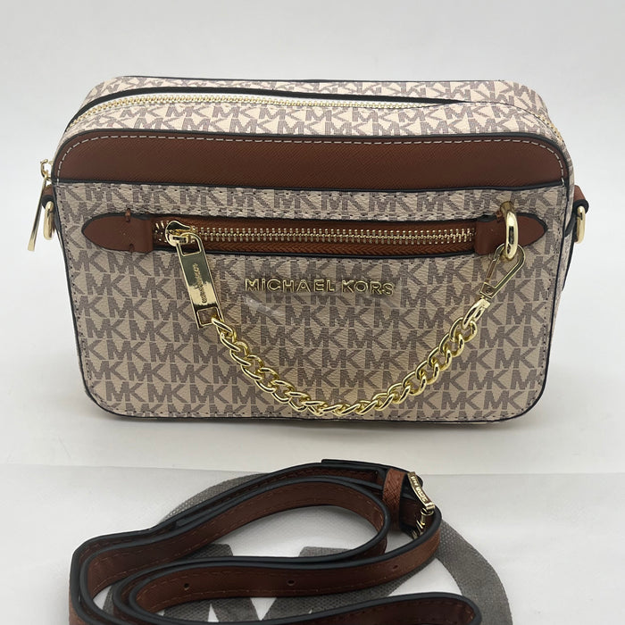 Michael Kors Jet Set Small Crossbody Bag – Signature MK Canvas with Chain Detail