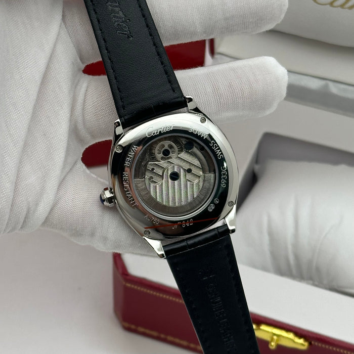 Cartier Style Automatic Skeleton Watch – Blue Dial Open Heart Luxury