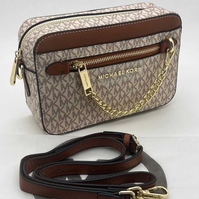 Michael Kors Jet Set Small Crossbody Bag – Signature MK Canvas with Chain Detail