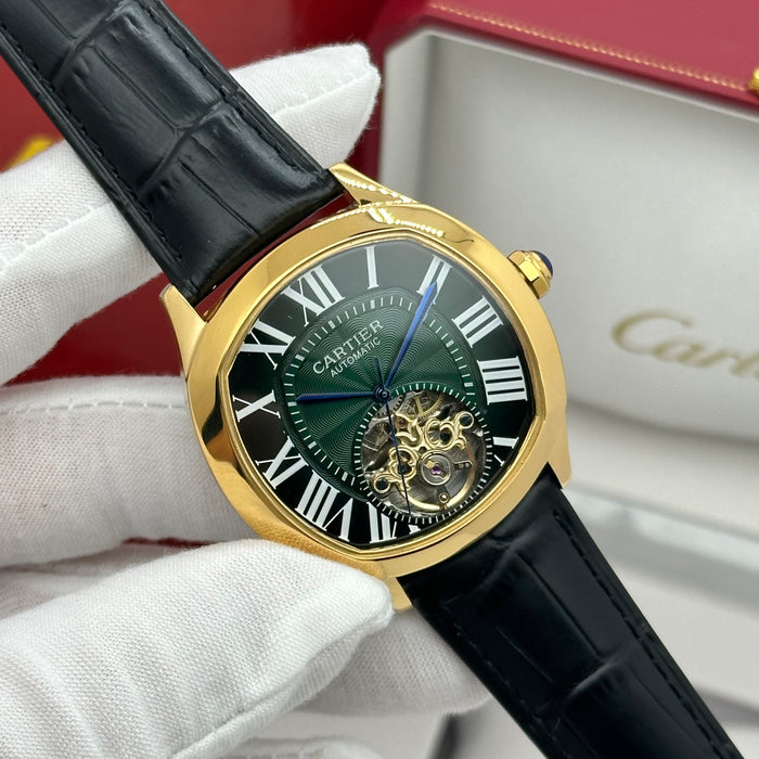 Cartier Style Gold Automatic Open Heart Watch – Green Dial Luxury Edition