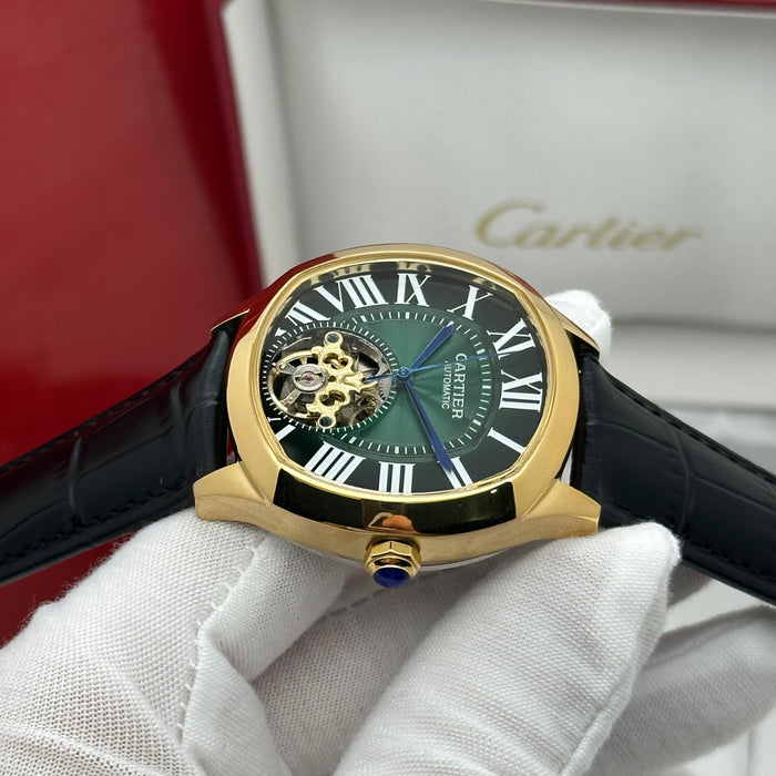 Cartier Style Gold Automatic Open Heart Watch – Green Dial Luxury Edition